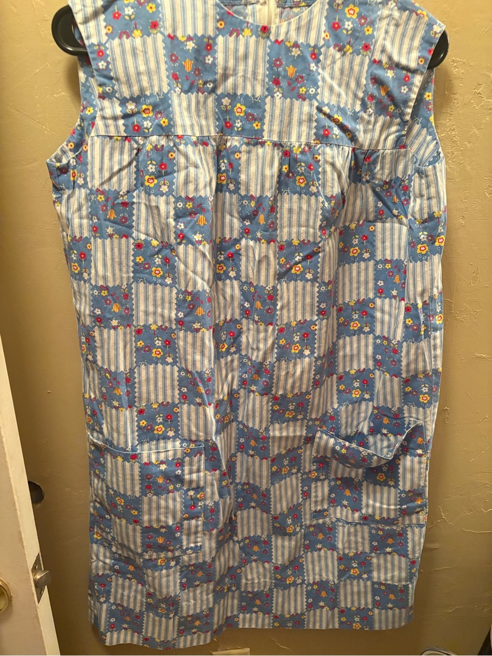 Sleeveless Vintage Blue Floral Patchwork Midi Dress- M-L